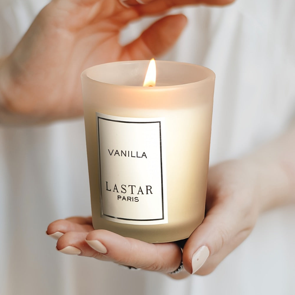 Vanilla Scented Soy Wax Candle in Frosted Glass Jar 70g - Single Wick Smokeless Clean Burn 8-12 Hour for Bedroom Living Room Ambiance Relaxation Valentine's Day Gift Home Decor