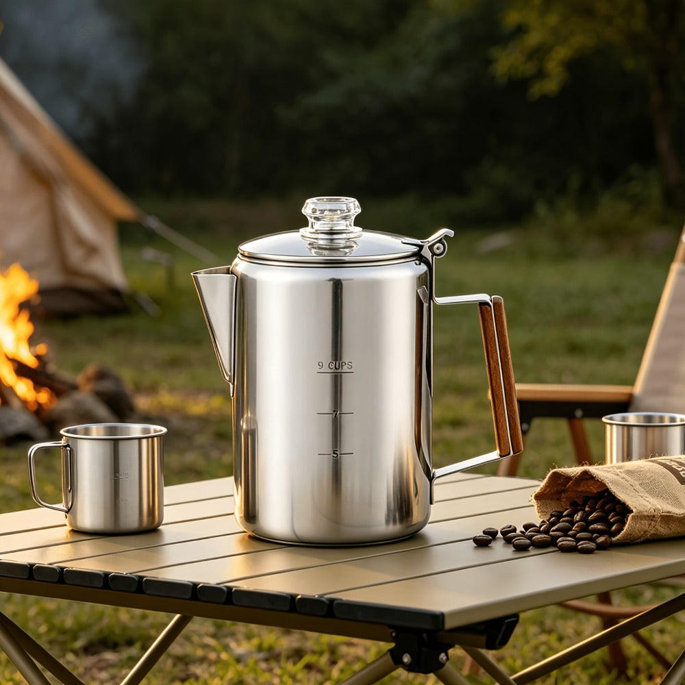 304 Stainless Steel Stovetop Moka Pot Coffee Maker 9 Cup - No Electricity Needed, Works on Gas Stove, Campfire & Grill