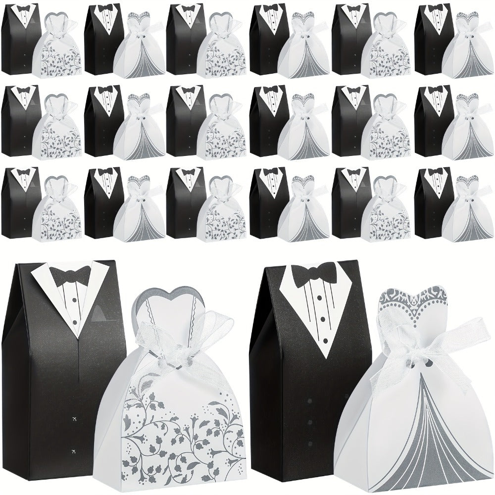 100 Pcs Wedding Party Favor Boxes Dress & Tuxedo Candy Gift Boxes with Ribbon ¨C Vintage Bridal Shower Birthday Treat Bags Bulk Decoration