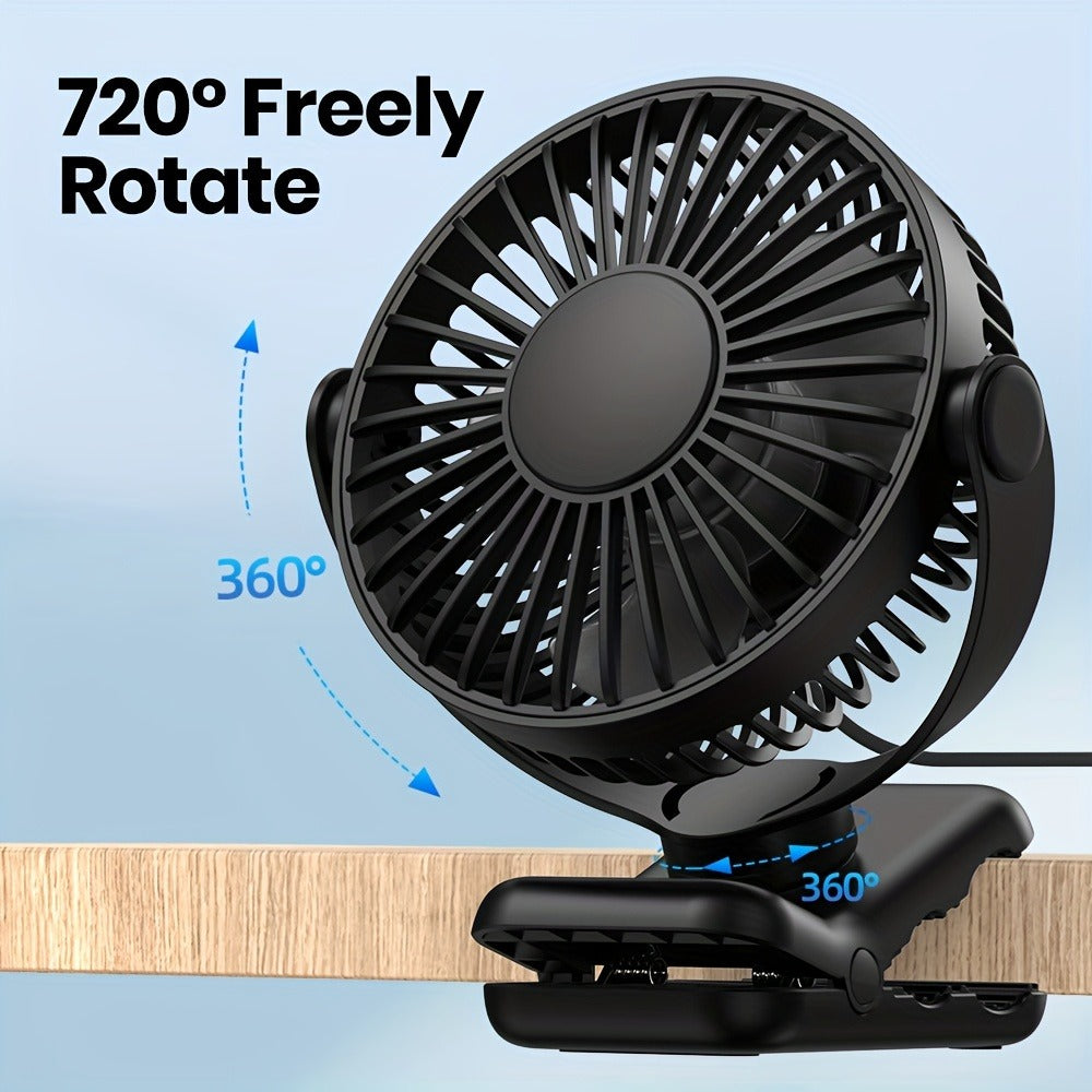 Clip on Fan USB Desk Fan, Brushless Motor Whisper Quiet Portable Mini Fan with Strong Clamp, USB Powered Personal Cooling Fan for Office Bedroom Dorm Stroller, 360¡ã Adjustable, Black Pink