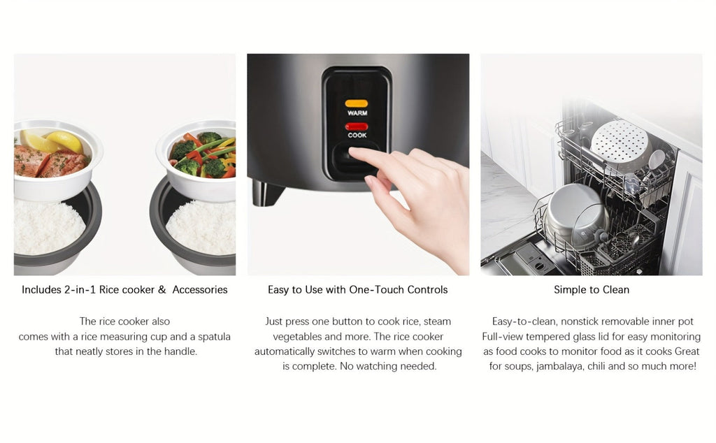 Rice Cooker 6-Cup Non-Stick with Yogurt Maker Function - 3-Cup Uncooked Grain Cooker with Removable Non-Stick Pot Auto Keep Warm One-Touch Operation, Compact Electric Rice Cooker for Home Dorm Office Black