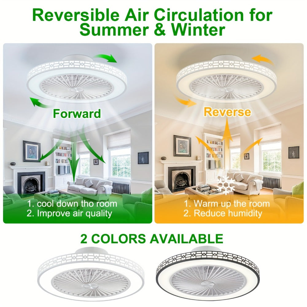 LED Ceiling Fan with Light 20 Inch Modern Flush Mount Adjustable Color Temperature 3000K to 6500K Reversible Airflow for Bedroom Office Study Indoor Spaces