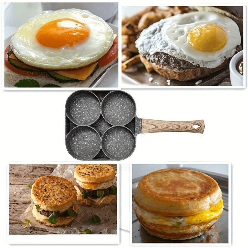 Non-Stick Egg Pan 4-Hole Aluminum Frying Pan for Omelette Eggs Dumplings Takoyaki Induction Compatible Multi-Portion Breakfast Skillet