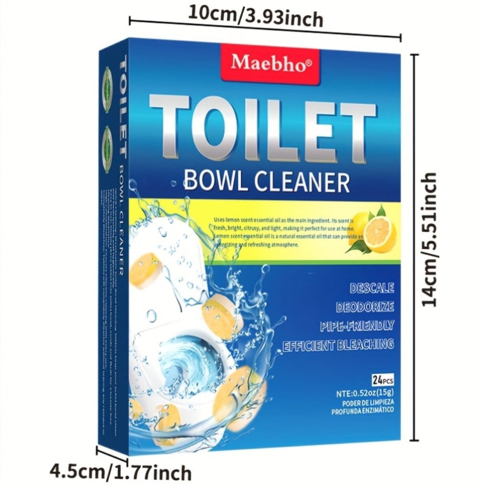 Toilet Cleaning Tablets Effervescent Lemon Scent 12/24pcs - Multi-Functional Toilet Bowl Cleaner Tablets, Stubborn Stain Remover & Deodorizer, Flushable Toilet Cleaner for Deep Clean & Fresh Bathroom