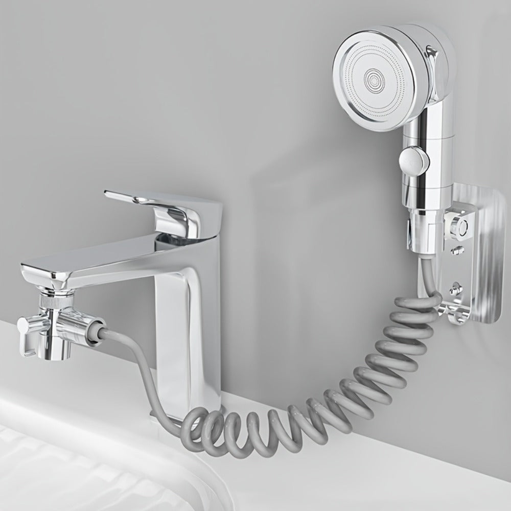 Faucet Extender Pull-Out Retractable Showerhead for Washbasin - Hot & Cold Compatible Hair Washing Sink Sprayer, Basin Extension Attachment for Bathroom Sink, 1-Speed & 3-Speed Options