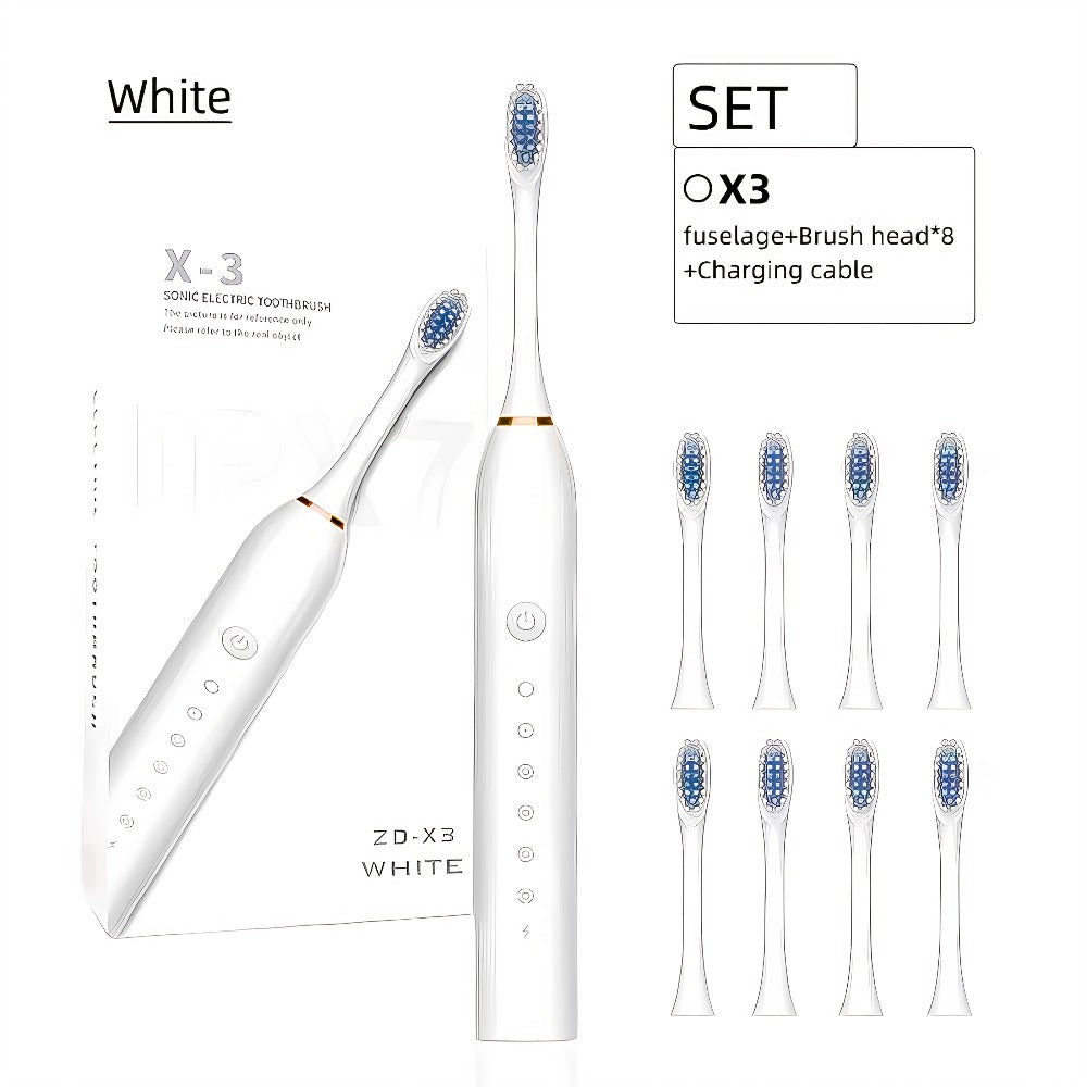 Rechargeable Electric Toothbrush 6 Cleaning Modes with 8 Brush Heads - USB Charge, Soft Bristles, Portable for Travel & Home Use, Oral Care Toothbrush for Men & Women - Black / White / Pink