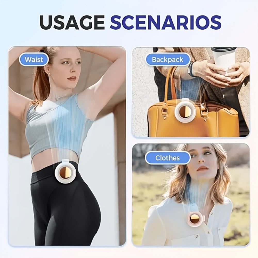 Clip-On Bladeless Neck Fan 360¡ã Surround Wind | Rechargeable Hands-Free Mini Fan for Shirt & Waist, Portable Personal Cooling for Outdoor, Travel & Sports ¨C Digital Display Option, Pink, Green & White, 1pc & 2pcs