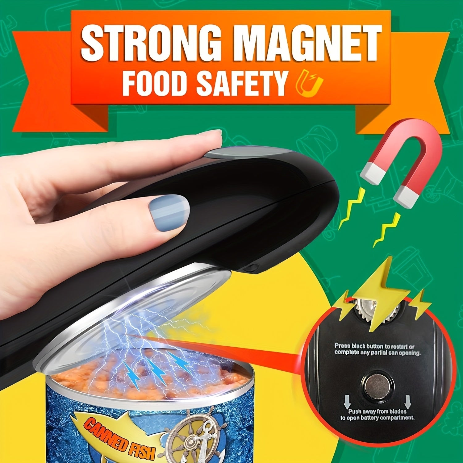 Electric Can Opener Cordless Battery Powered ¨C Smooth Edge Safety, Auto Shut-Off, ABS Material, Easy One-Touch Operation for Elderly, Arthritis & Disabled Hands, Kitchen & Camping