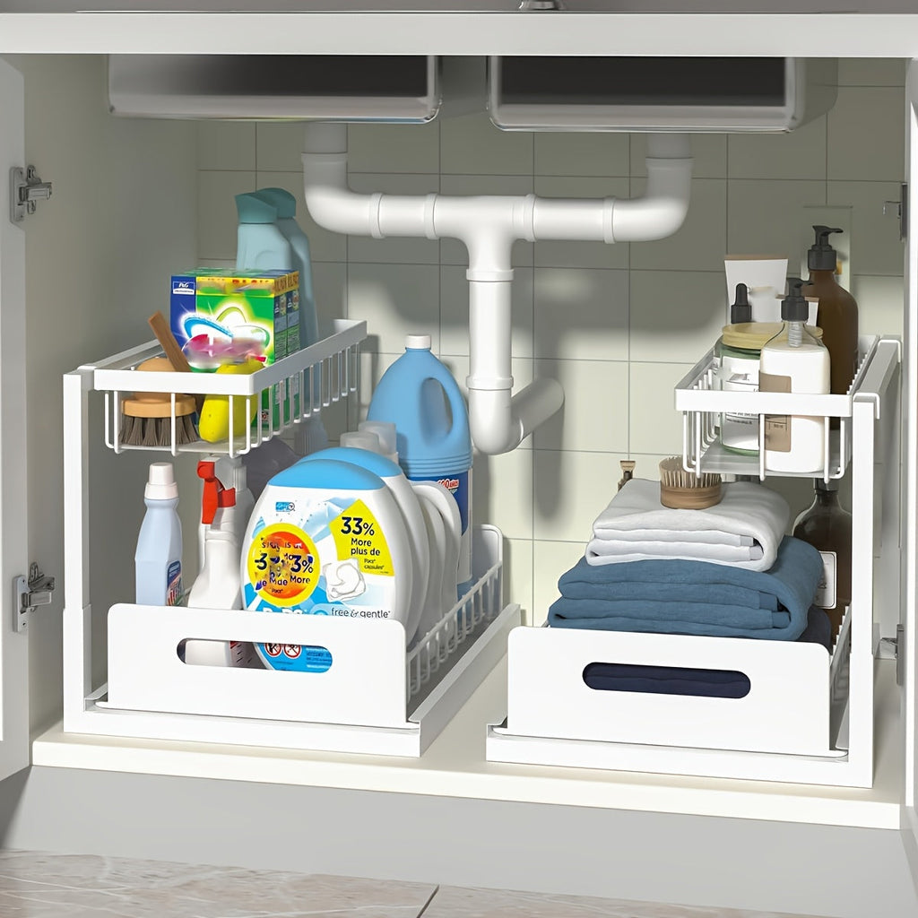 Under Sink Organizer with Sliding Pull-Out Shelf ¨C 2-Tier Metal Cabinet Storage Rack for Kitchen, Bathroom, Pantry & Closet Organization, 1-Pack or 2-Pack