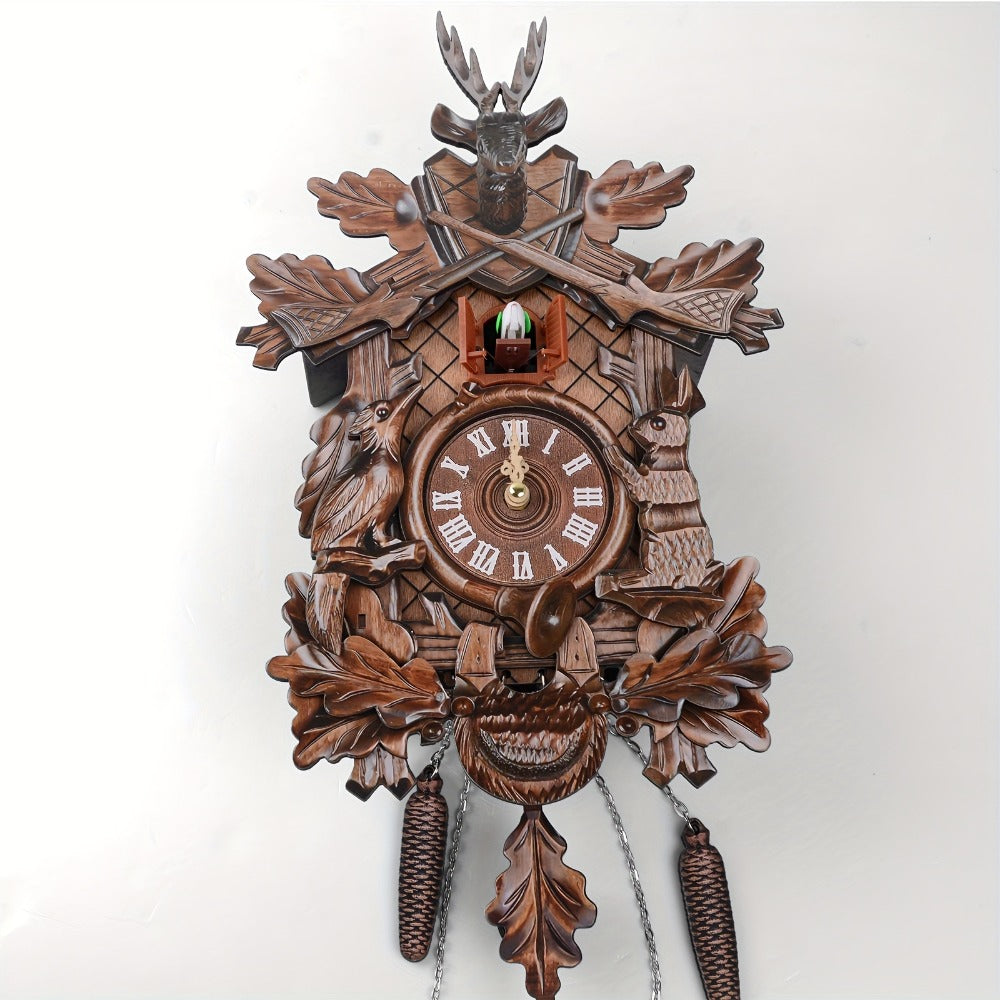 European Cuckoo Wall Clock Battery Operated - Fine Carved Handmade Wooden Clock with Hourly Cuckoo Sound 7AM-9PM, Vintage Home Decor Gift