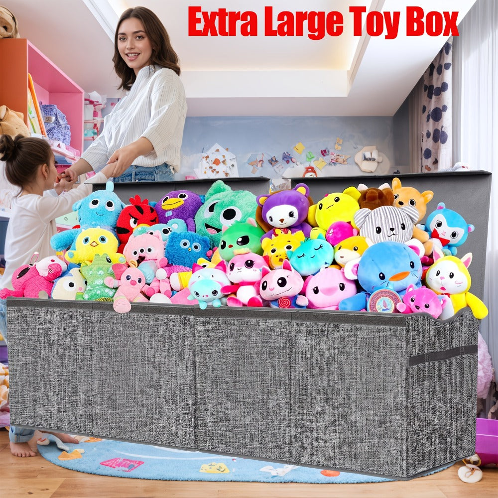 Collapsible Storage Box with Lid & Adjustable Dividers | Large Toy Chest Bin 54x16x14 Inch | Foldable Organizer for Playroom Bedroom Nursery | Boys Girls Toy Storage Box Black Dark Grey