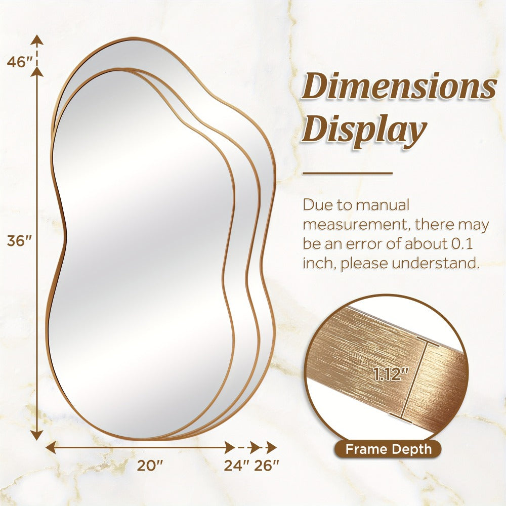 Boho Irregular Wall Mirror - Gold Aluminum Alloy Frame Asymmetrical Decorative Mirror for Bathroom Bedroom Living Room Entryway Cloakroom Wall Decor