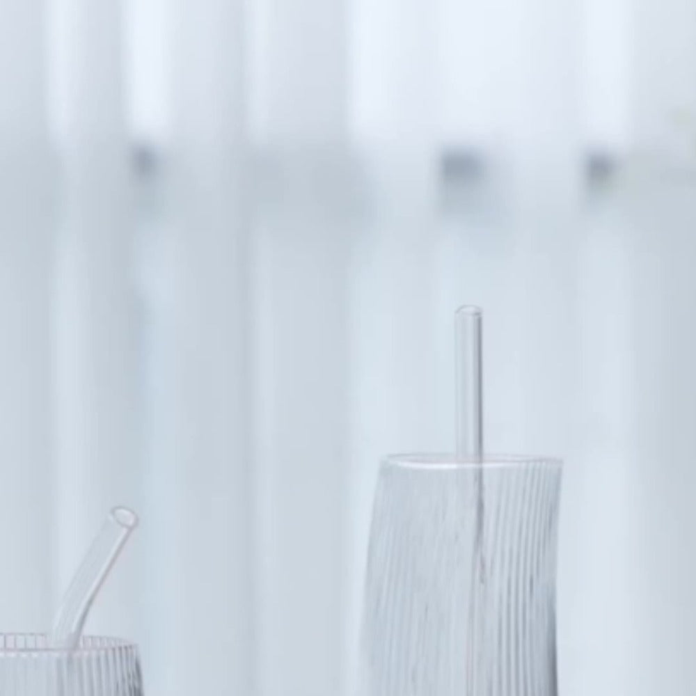 Glass Straws Set 12 Pack with Cleaning Brushes - Reusable Borosilicate Heat Resistant Drinking Straws for Smoothies Coffee Tea Milkshakes Mason Jars