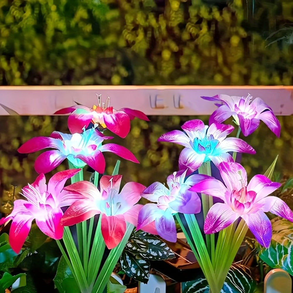 Solar Garden Lights Blooming Lily Flower | 7 Color Changing LED | Waterproof Outdoor Solar Stake Lights | Yard Patio Pathway Gravestone Decor | 2 4 12 Pack Solar Flower Lights