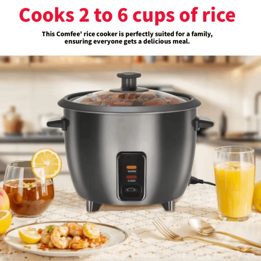 Rice Cooker Small Mini 3-Cup Uncooked 6-Cup Cooked ¨C 1.5Qt Electric Rice Pot with Auto Keep Warm, One-Touch Operation, Oatmeal Cooker & Soup Maker for Individuals & Small Families, Black