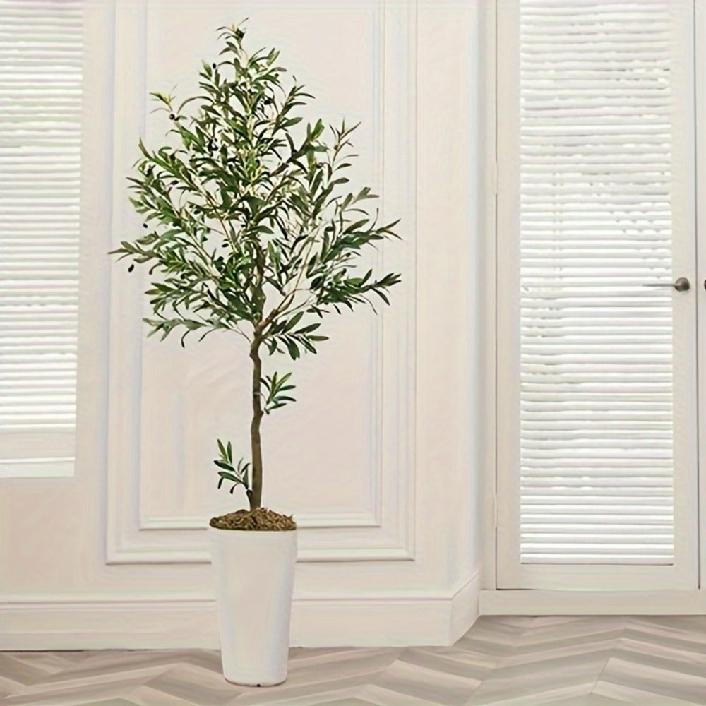 Artificial Olive Tree Indoor 5FT 6FT 7FT 8FT Potted Faux Olive Tree with Lifelike Trunk Branches Silk Leaves Fruits ¨C Large Fake Plant for Living Room Office Home Decor