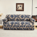 Stretch Sofa Cover Slipcover High-Stretch Fabric Ruffle Skirt Non-Slip Rod All-Season Snug Fit for 1 2 3 4 Seater Couch ¡ª Dark Blue with Pillow Cover