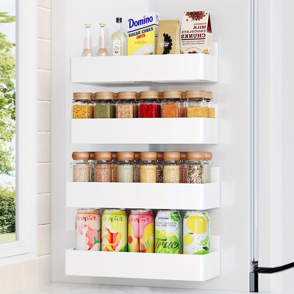 Magnetic Spice Rack for Refrigerator Wall Mounted Large Capacity Spice Organizer - Multifunctional Kitchen Storage Rack with Polished Finish, Easy Clean, Space Saving Fridge Spice Holder Black White