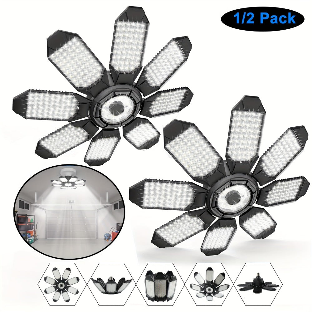 LED Garage Lights 25000LM Deformable ¨C 250W Equivalent E26/E27 Screw-In Ceiling Shop Light with 6+1 / 8+1 Adjustable Panels for Garage, Basement, Attic & Warehouse (1, 2 or 4-Pack)