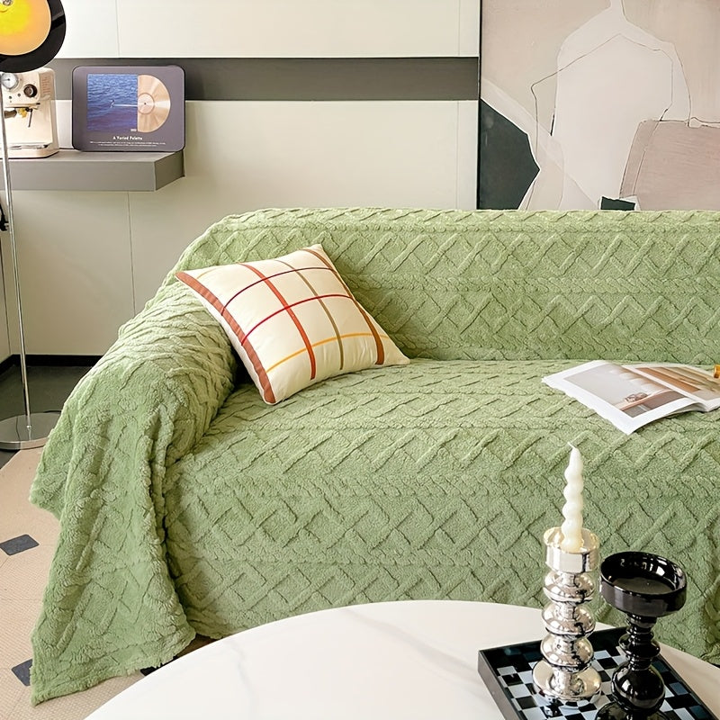 Velvet Sofa Cover Bohemian Jacquard Slipcover Soft Polyester Non-Slip Washable Pet Friendly Fits 3 4 Seater Sofa Couch for Living Room Bedroom - Green Blue Coffee Brown Dark Gray Beige