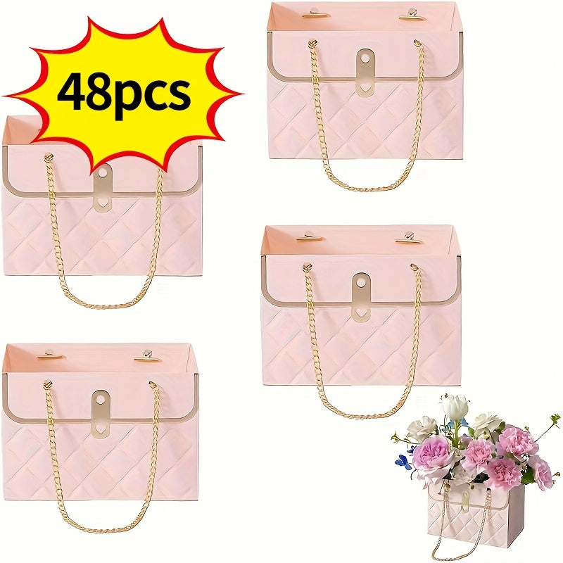Paper Flower Bouquet Gift Bags with Metal Chain Handle Bulk ¨C 12/24/36/48 Pcs Tote Bags for Wedding Party Birthday Florist Graduation Holiday Colorful Gift Wrapping