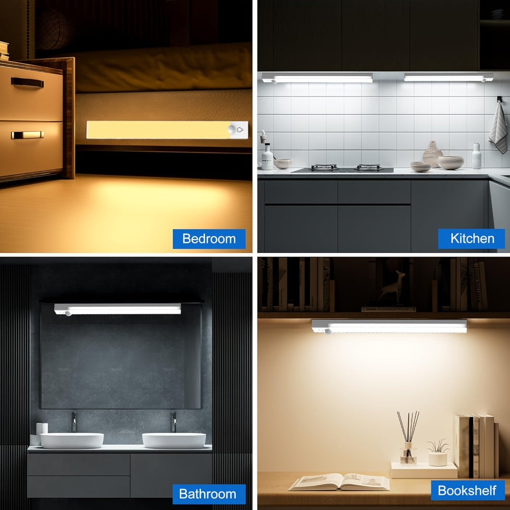 Motion Sensor Light 3 Pack USB Rechargeable LED Cabinet Light Dimmable 3 Color Temps Magnetic Base for Kitchen Closet Stairs Hallway Bedroom 7.87¡± 11.81¡±
