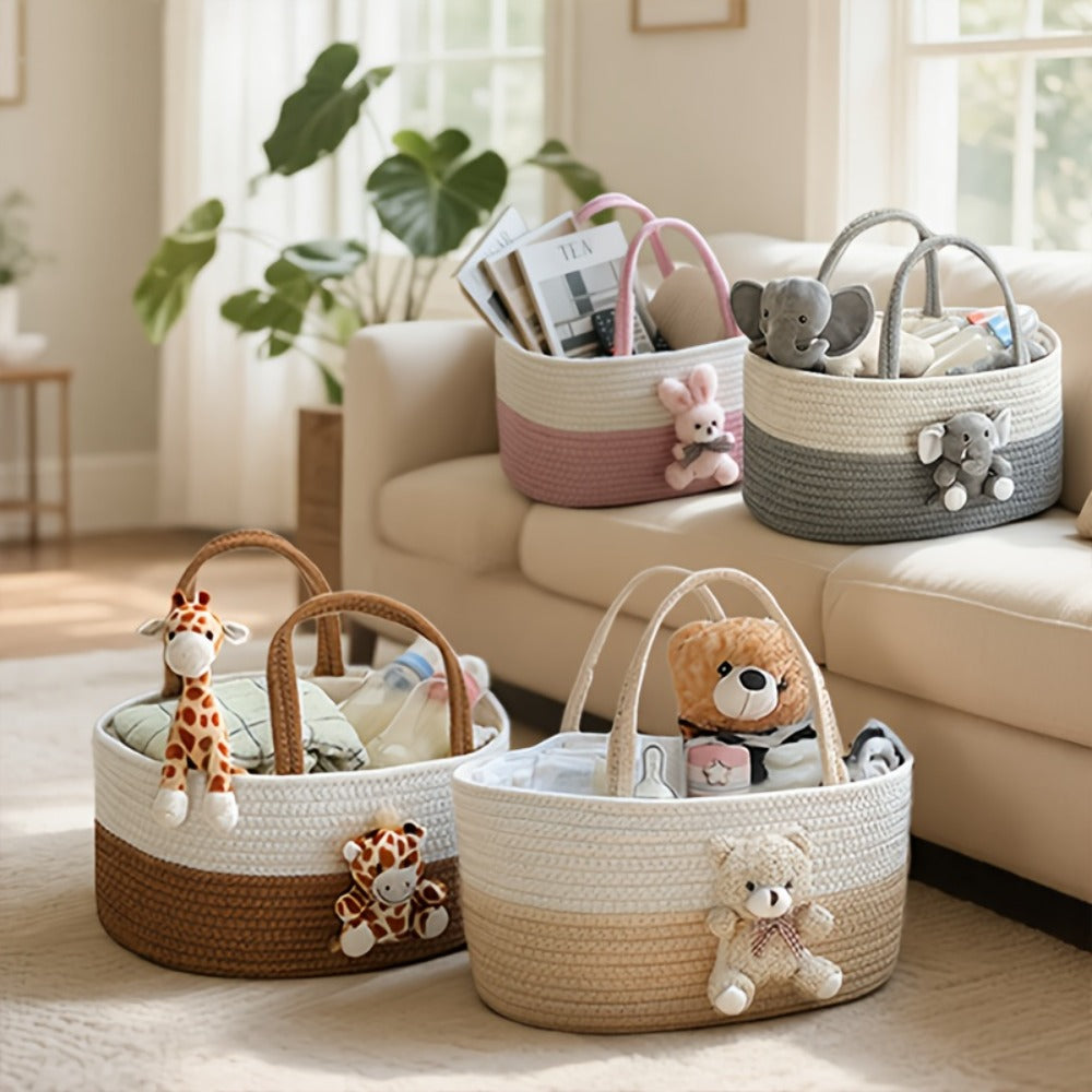 Cute Animal Woven Storage Basket ¨C Decorative Desktop Organizer for Remote Controls, Toys, Stationery & Small Items ¨C Bear, Bunny, Elephant & Giraffe Styles for Home, Nursery & Gift