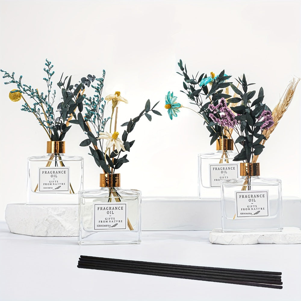 Reed Diffuser Set with Real Flowers - 4.05 oz 120ml Scented Home Fragrance Aromatherapy Diffuser Sticks for Bedroom Bathroom Living Room Office Gift