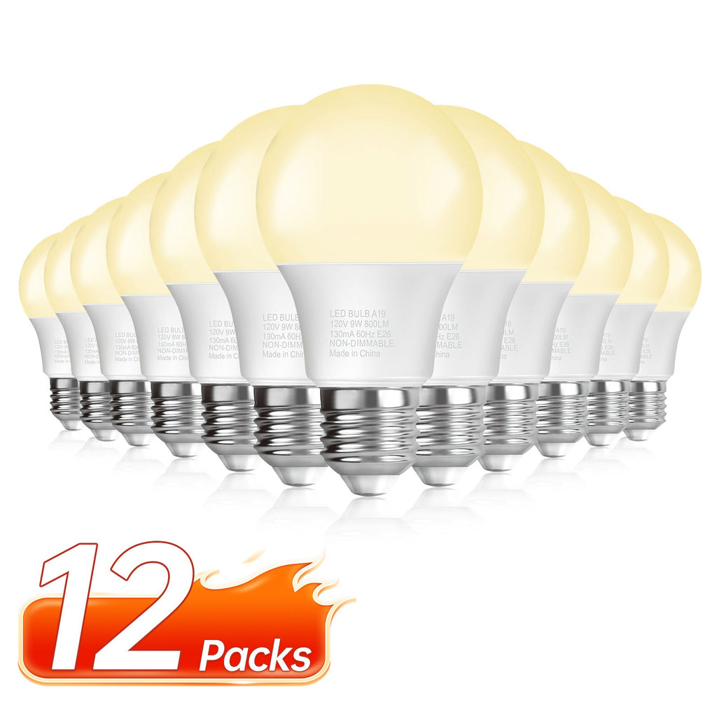 A19 LED Bulb 9W 800 Lumens 60W Equivalent 12 Pack ¨C E26 Base 80+ CRI Non-Dimmable Energy Efficient, Daylight 5000K Neutral 4000K Soft 3000K Warm White 2700K for Bedroom Office Study Home Lighting