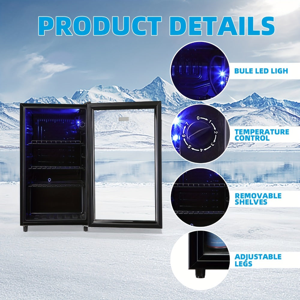 Beverage Refrigerator with Glass Door ¨C Mini Fridge 2.0/3.5/4.0 Cu Ft, LED Lights, Adjustable Shelves, R600a Cooling for Beer, Wine & Drinks, Home, Office & Bar