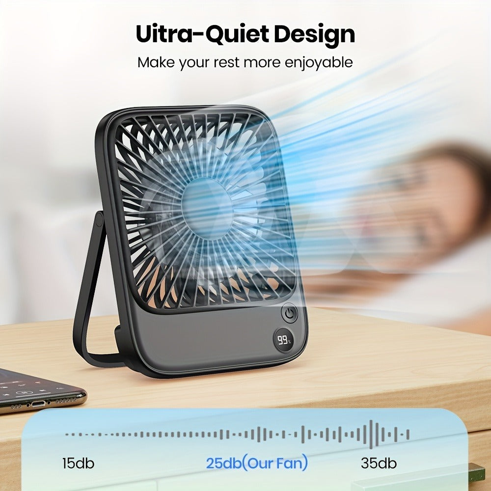 USB Desk Fan Battery Operated | 2000mAh & 5000mAh Rechargeable Mini Personal Fan, 4-Speed Adjustable, 180¡ã Tilt & Foldable, Ultra-Quiet Strong Airflow for Office, Bedroom & Desktop Use ¨C Black, Pink, White