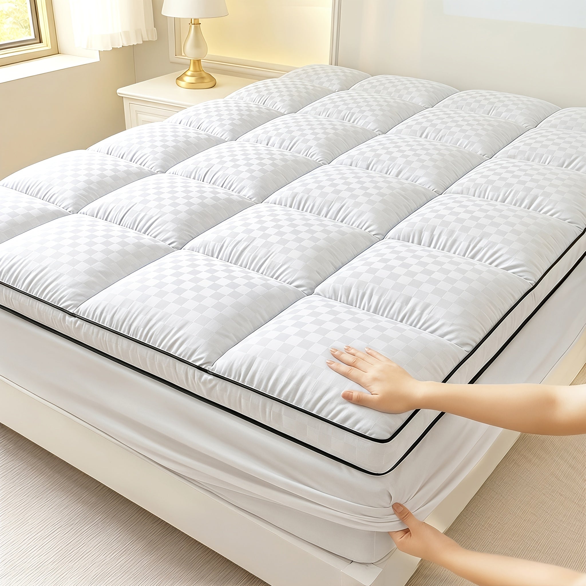 Mattress Topper Pillow Top Quilted Fitted Mattress Protector Cover Deep Pocket Cooling 1000GSM Twin Full Queen King