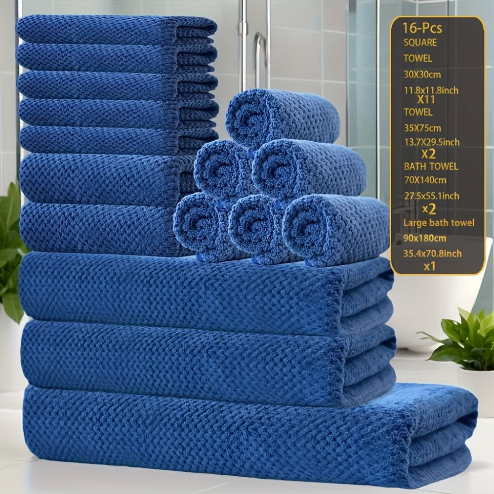 Coral Fleece Bath Towel Set 16 Piece 300GSM - Extra Large Bath Towel Washcloths Square Towels Soft Absorbent Quick Dry | 11 Colors | Hotel Home Travel Spa Gift Complete Bathroom Towel Collection