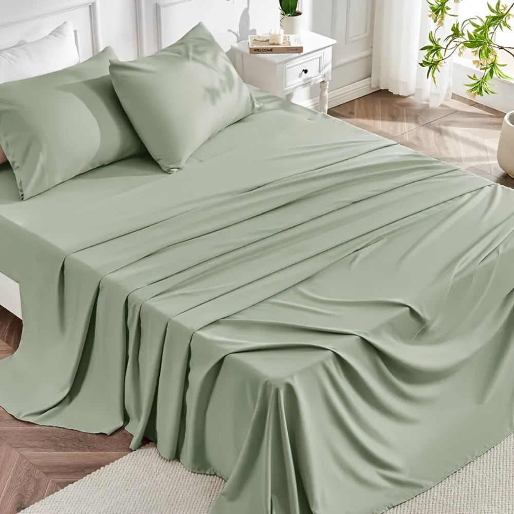 Cooling Sheet Set 4 Piece 2200TC Bamboo Blend - Silky Soft Deep Pocket 16 inch Fitted Sheet, Flat Sheet & Pillowcases, Breathable Luxury Bedding for Hot Sleepers Twin Full Queen King, Summer Chill Collection
