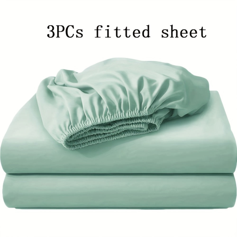 Fitted Sheet Set 3pcs with 2 Pillowcases | Soft Solid Color Bed Sheets Twin Full Queen King