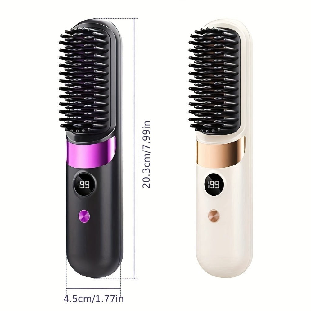 Wireless Hair Straightener Comb USB Rechargeable | Cordless Straightening Brush with Negative Ion, 3-Speed Temp Control, LED Display ¨C Travel Hair Styler
