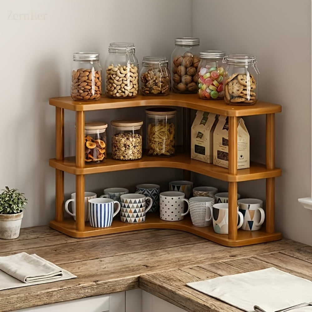 Corner Shelf Organizer for Kitchen, 3-Tier Triangular Coffee Station Storage Rack for Countertop, Holds Cups, Mugs, Coffee Accessories and Kitchen Essentials