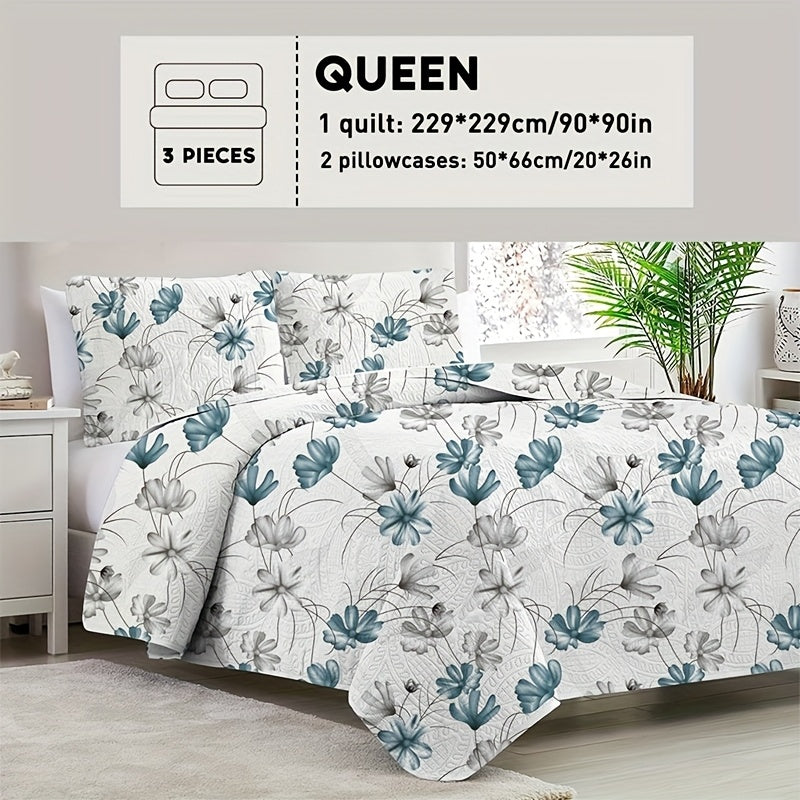 Reversible Floral Comforter Quilt Set ¨C Soft Microfiber Botanical Bedding, Twin Full Queen King, All Seasons ¨C White, Blue, Pink & More