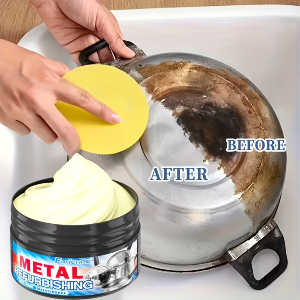 Heavy Duty Oven and Cookware Cleaning Paste with Frosted Sponge 1.01oz - Quickly Removes Stubborn Scorch Marks Grease & Oil from Pots Pans Stoves Ovens & Metal Surfaces, Metal Polishing Paste Kitchen Cleaner