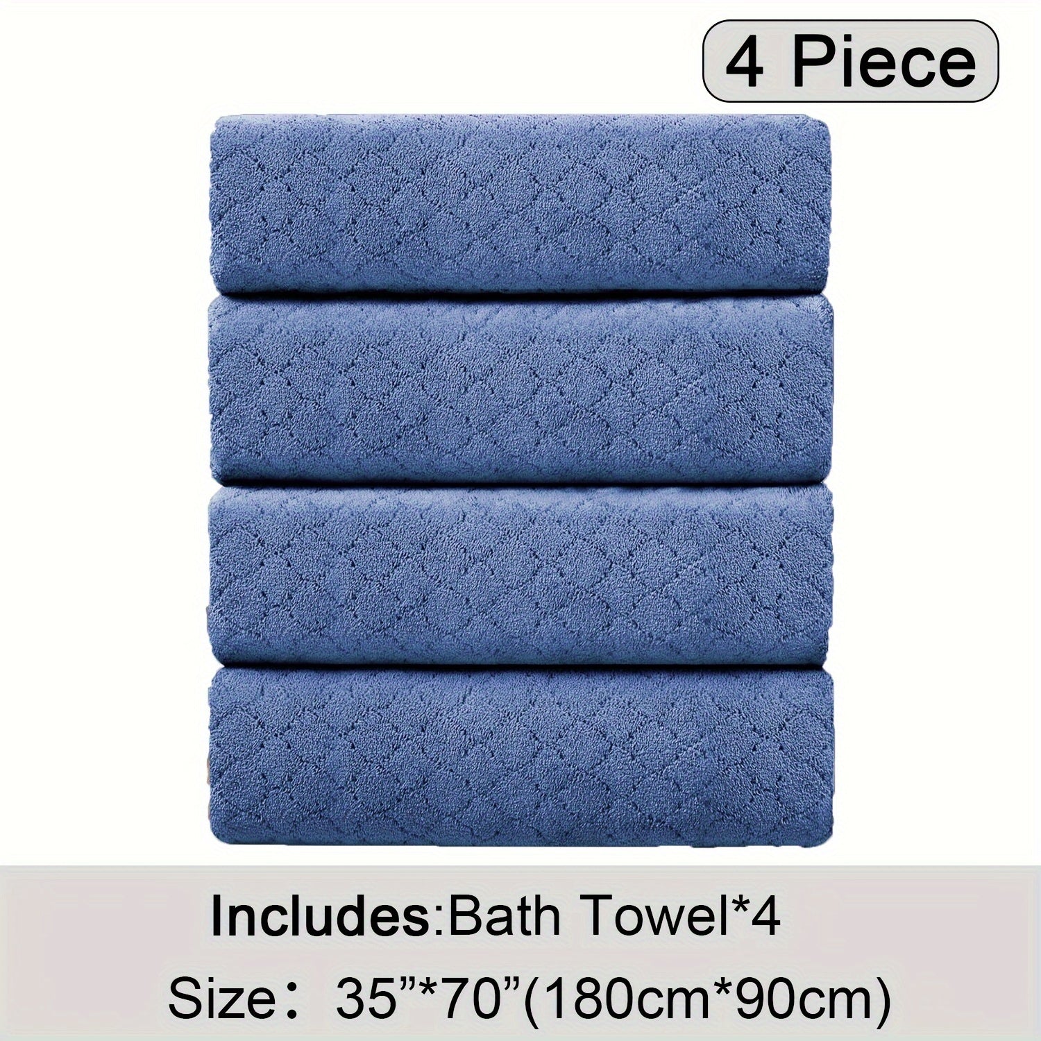 Oversized Bath Towel Set 4 Piece Diamond Pattern Microfiber - Ultra Soft Highly Absorbent Quick Dry | 10 Colors | Blue Green Black Gray Navy Orchid Brown Purple White Turquoise | Bathroom Hotel Gym Gift