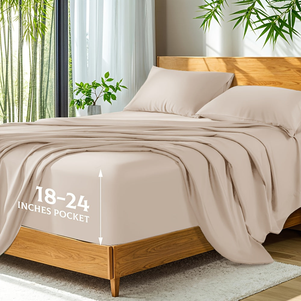 Bamboo Bed Sheets Set Twin Full Queen King ¨C Cooling Breathable Viscose Fitted Sheet for Hot Sleepers Hotel Luxury Deep Pocket Bedding 13 Colors Available