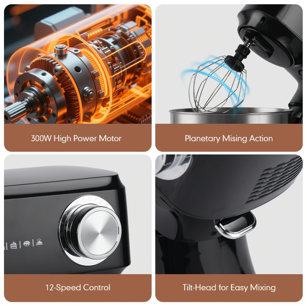 Electric Food Mixer 4.8 Qt 12-Speed Portable Lightweight Stand Mixer for Daily Baking with Egg Whisk Dough Hook Flat Beater Kitchen Tilt-Head Mixer