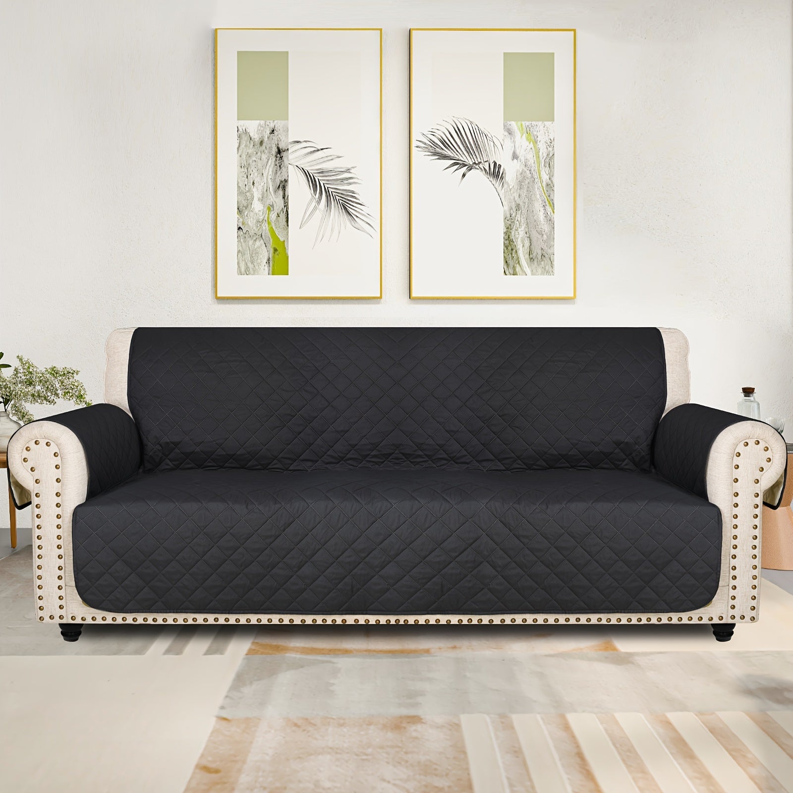 Sofa Slipcover 5-Layer Quilted Thick Sofa Cover Protector Elastic Strap Non-Slip Washable Pet Friendly Universal Fit 3 4 Seater Couch Cover for Living Room - 10 Colors