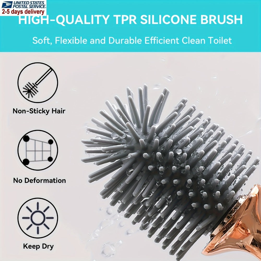 Toilet Brush and Holder Set Ergonomic - Odor Resistant Easy Clean Deep Scrub Bathroom Toilet Brush with Caddy Stand Hygienic Storage | Black | Bathroom Essentials Home Cleaning Accessories Gift