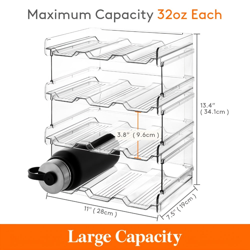 Stackable Water Bottle Organizer for Cabinet & Kitchen Pantry ¨C Tumbler Travel Mug Cup Holder, Plastic Fridge Wine Rack, Holds 5/6/8/9/11/12 Bottles