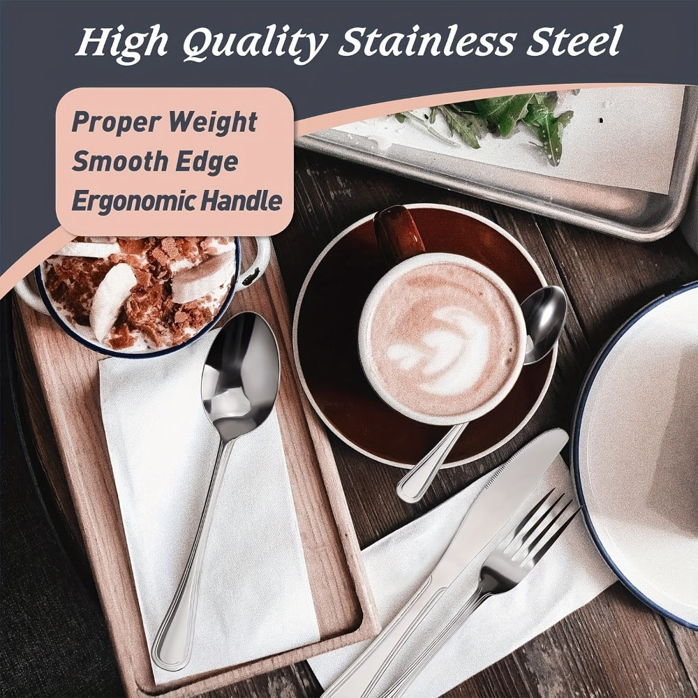 Stainless Steel Flatware Cutlery Set ¨C Mirror Polished, Dishwasher Safe, Silver & Black Options, Service for 4 / 8 / 12 ¨C Kitchen Utensil Set for Home, Restaurant & Wedding Gift