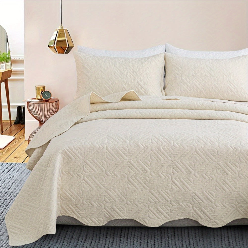 Bedspread Set 3 Piece Striped Rhombus Pattern Soft Breathable Bed Cover with 2 Pillowcases Lightweight Comforter Alternative Bedding Set for Bedroom Dorm Room