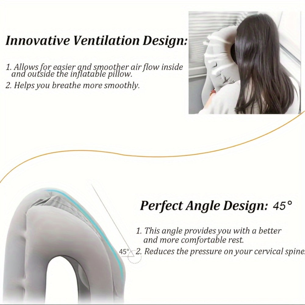 Inflatable Travel Pillow with Carrying Case ¨C Ergonomic Neck & Head Support for Airplane, Car, Train, Office Nap & Camping, Compact Lightweight Flocking Fabric Pillow