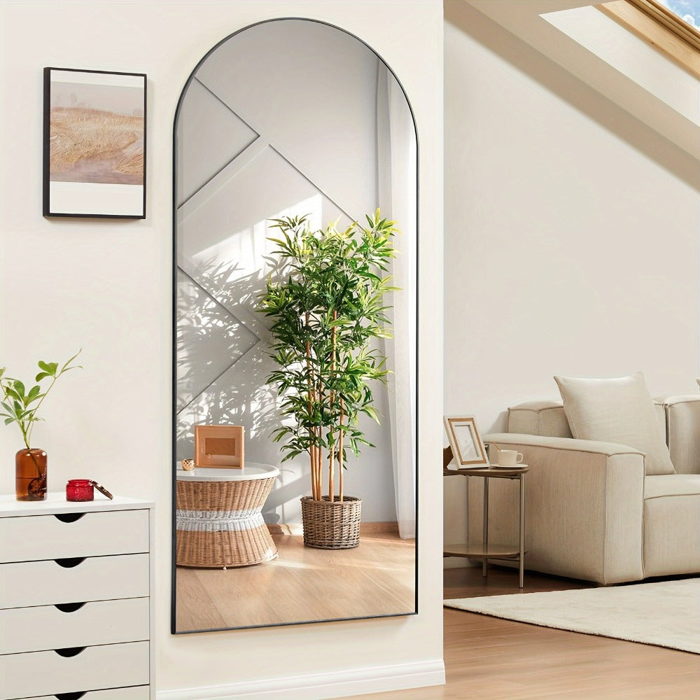 Full Length Floor Mirror with Stand ¨C Arched & Rectangular Full Body Mirror, Aluminum Alloy Frame, Shatter-Proof Nano Glass, Bedroom Living Room Cloakroom Wall Leaning Mirror
