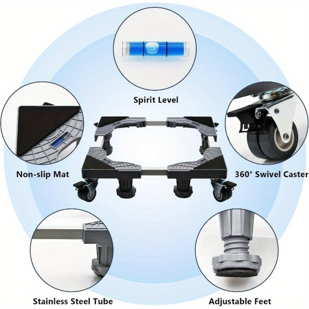 Appliance Mobile Base Stand Adjustable Double Pipe 4 Locking Wheels 4 Strong Feet Furniture Dolly for Washer Dryer Washing Machine Refrigerator Pedestal Grey Large